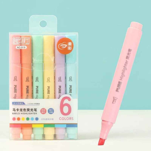 6pcs pastel highlighter pens - 6pcs,